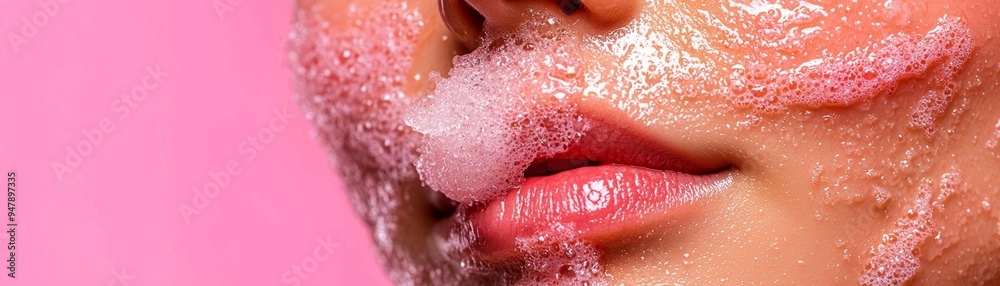 Fototapeta premium A closeup of an woman with clear skin, using a gentle exfoliating scrub