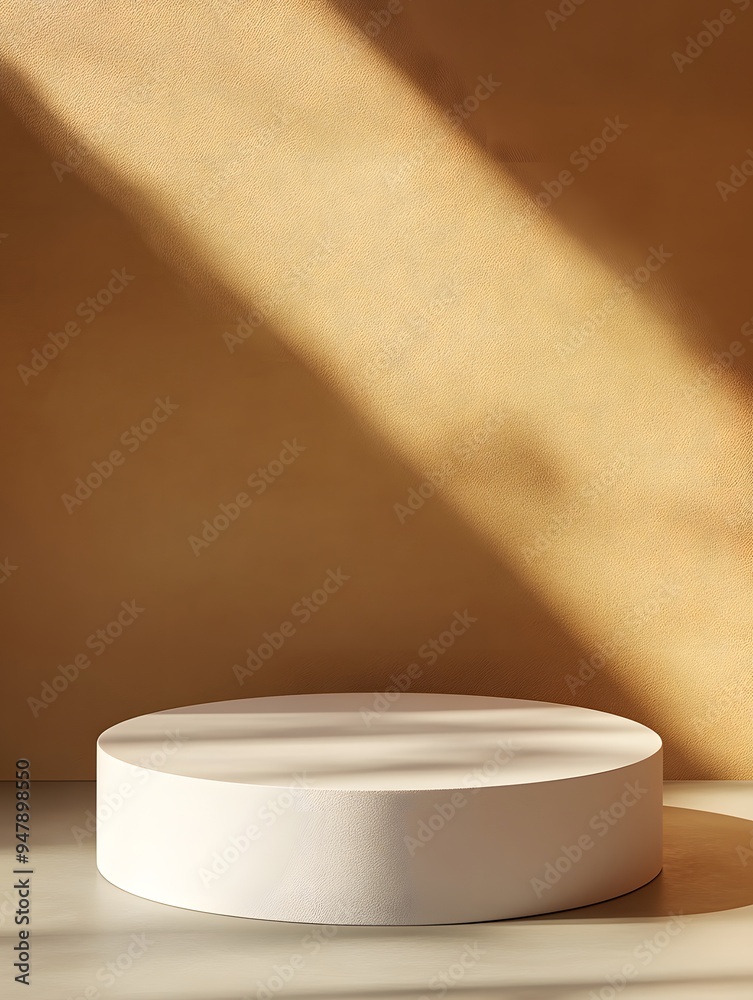 A minimalist round podium with a sleek white surface, placed against a soft gradient background, ready for product display. A minimalist round podium with a sleek white surface, placed against a soft gradient background, ready for product display.