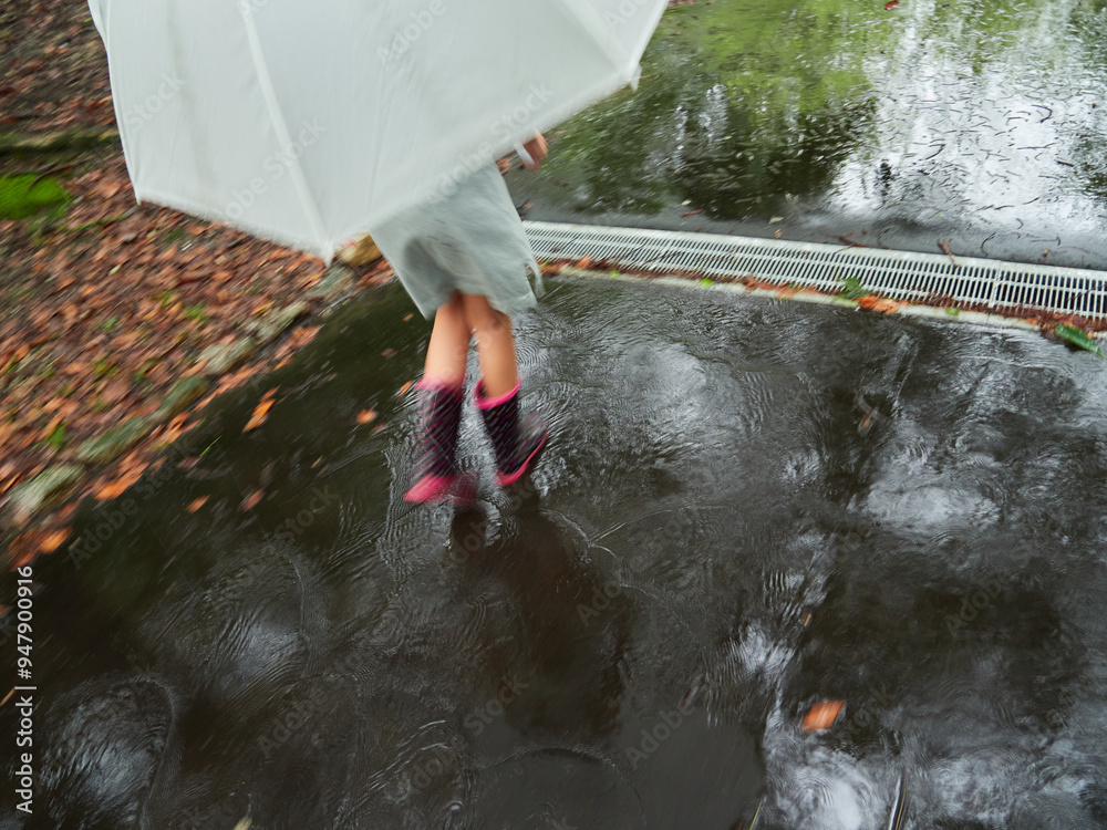 Φωτογραφία 夏の雨の日の公園で散歩する子供の姿