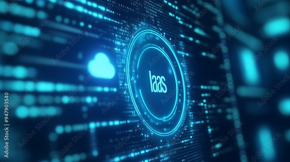 Digital concept image showing IaaS (Infrastructure as a Service) with a cloud symbol on a futuristic blue interface. Digital concept image showing IaaS (Infrastructure as a Service) with a cloud symbol on a futuristic blue interface.