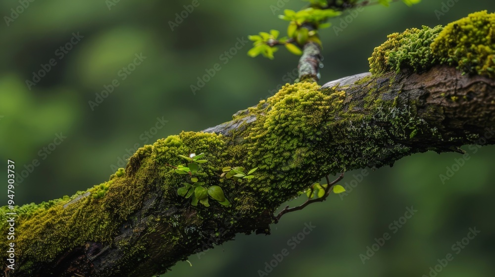 Lush Green Moss Covering a Tree Branch Lush Green Moss Covering a Tree Branch