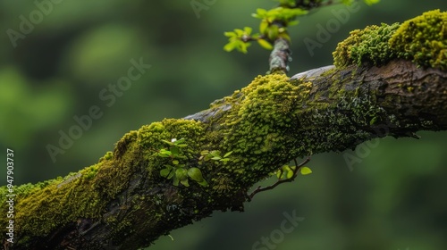 Lush Green Moss Covering a Tree Branch