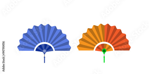 Hand fan fold clipart icon. Japan held fan vector handfan