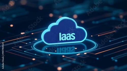 Digital illustration of a cloud computing concept with the acronym IaaS, representing infrastructure as a service in technology.