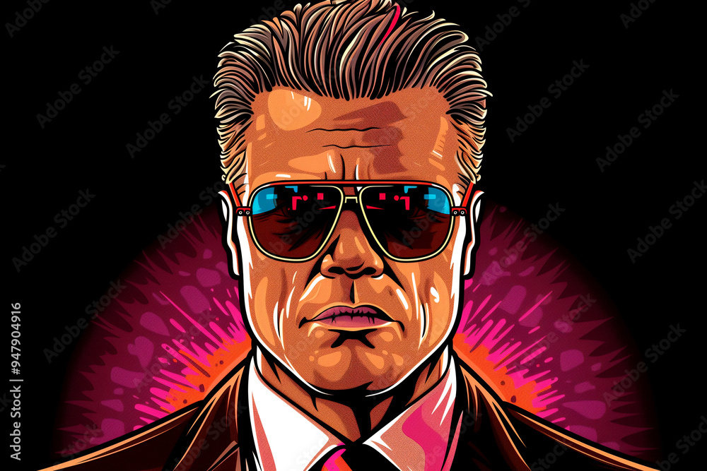 A man with sunglasses on his face is the main subject of the image. The ...