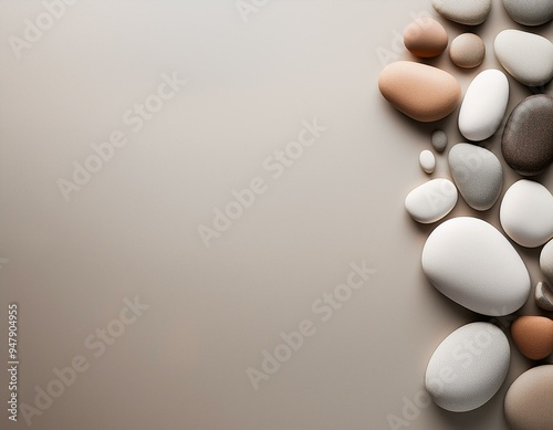 aesthetic background featuring an array of smooth pebbles arranged on a surface