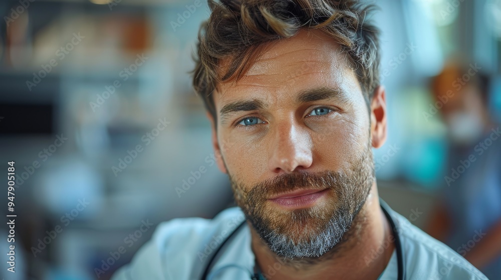 Confident physiotherapist with thoughtful expression in modern clinic setting Confident physiotherapist with thoughtful expression in modern clinic setting