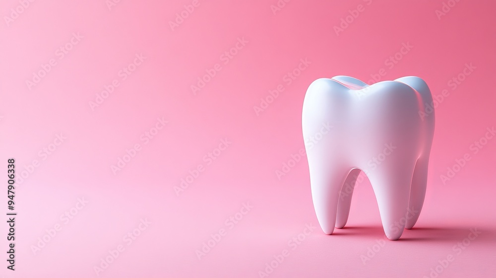 White Tooth Model on Pink Background Dental Care Concept, Oral Hygiene, and Dentistry