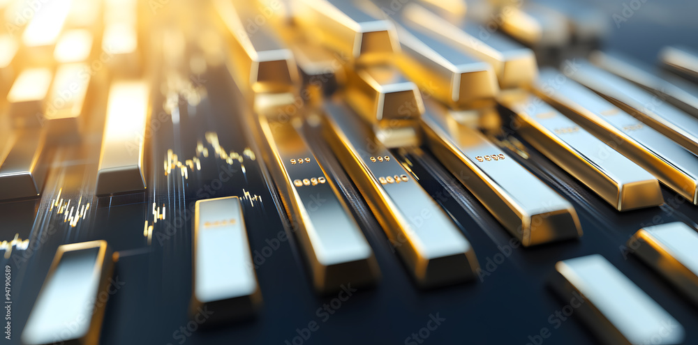 Rows of shining gold bars, business investment and economic stability. Stacks of pure gold bars Rows of shining gold bars, business investment and economic stability. Stacks of pure gold bars