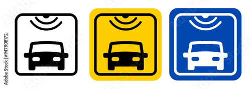 Wireless car gate automated tollgate radio transponder barricade symbol icon of checkpoint toll road highway entrance