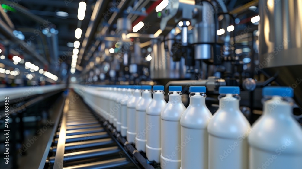 Fresh Dairy Delights Bottling and Labeling Milk in a Chilled Factory Setting Fresh Dairy Delights Bottling and Labeling Milk in a Chilled Factory Setting