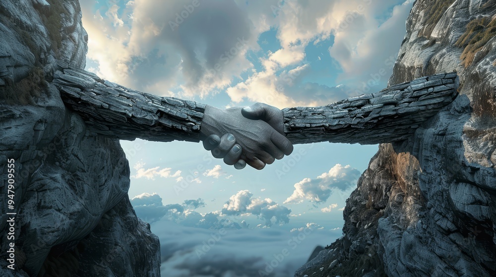 Fototapeta premium Bridging the Gap Digital Handshake Uniting Two Worlds Conquering Business Challenges Together