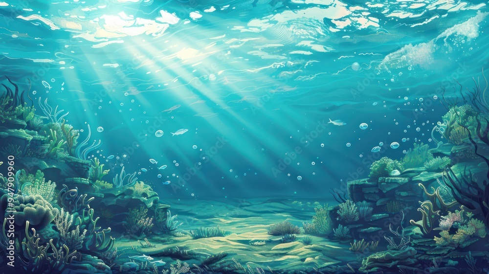Fototapeta premium Underwater Scene with Sunbeams