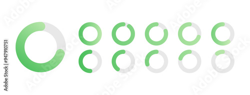 Circle chart, circular percentage progess, loading icon, graph. Flat design. Percentage templates set, infographic elements vector illustration