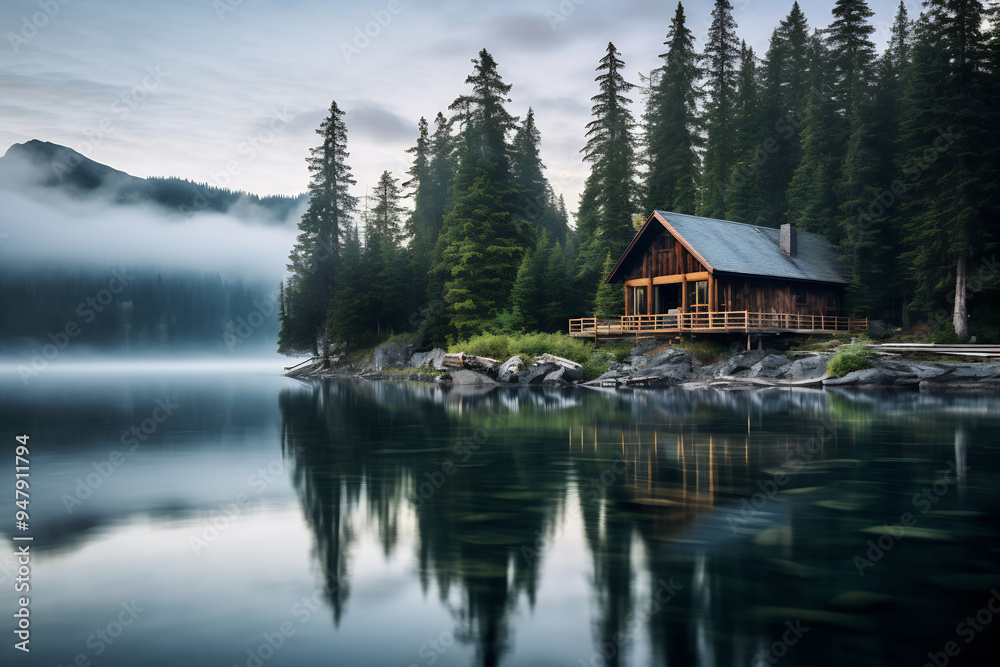 Fototapeta premium Cabin on a small island in lake