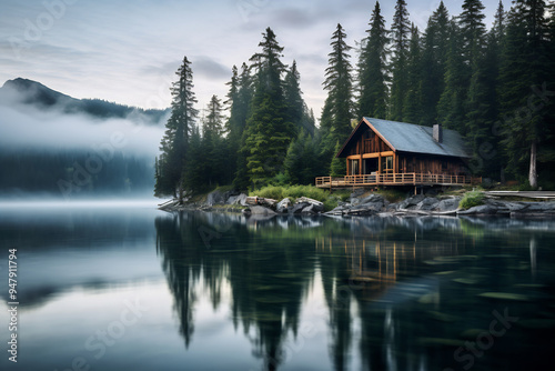 Cabin on a small island in lake