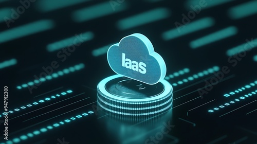 Futuristic concept showing IaC cloud services with lit microchip background, representing modern technology infrastructure. photo