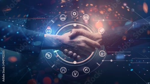 Wallpaper Mural Timeless Partnership Abstract Figures Exchange Handshake with Event Planning Icons for Corporate Efficiency and Success Torontodigital.ca