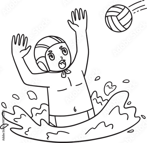 Water Polo Goalie Reaching Out the Ball Isolated 