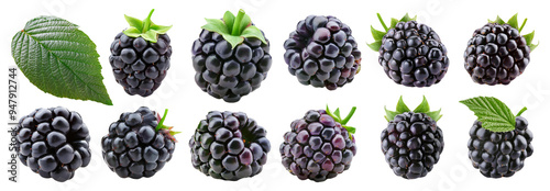 Juicy blackberries isolated on transparent background