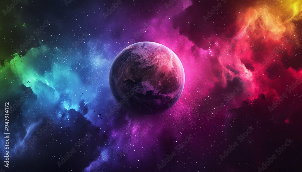 Planet exploding in colorful holi powder Planet exploding in colorful holi powder