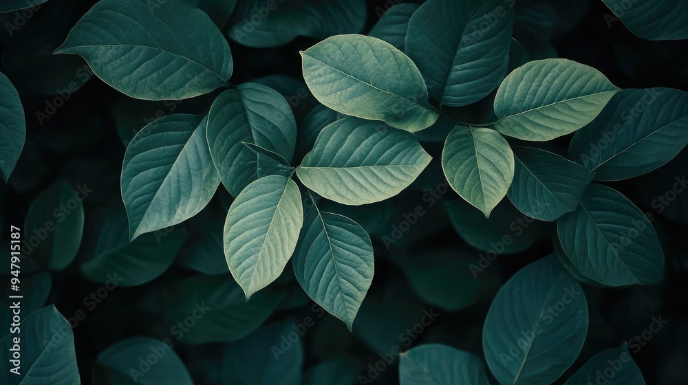 Fototapeta premium Dark green leaves top view