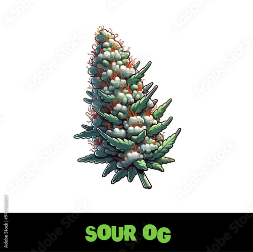 Vector Illustrated Sour OG Cannabis Bud Strain Cartoon
