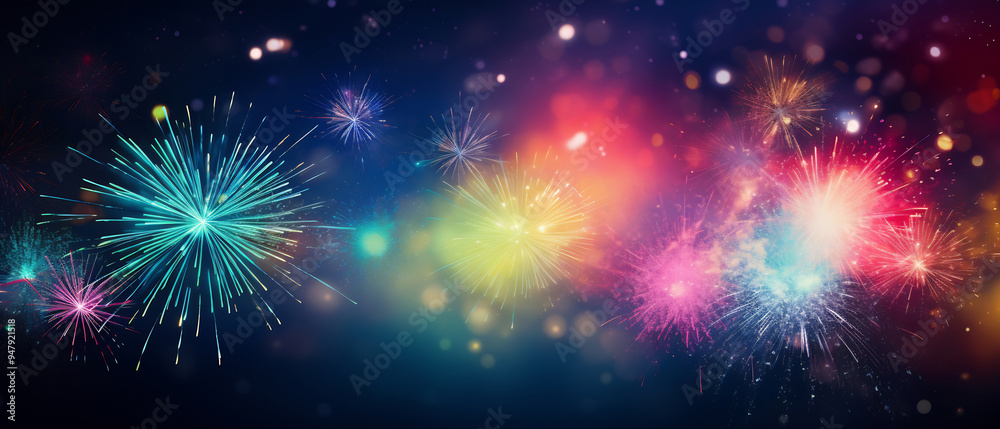 Fototapeta premium Abstract colored firework background with free space for text