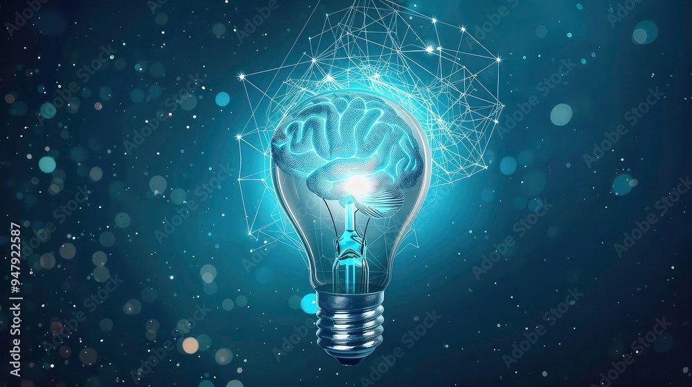 A stylized light bulb with a brain inside, surrounded by abstract lines, representing ideas and innovation. A stylized light bulb with a brain inside, surrounded by abstract lines, representing ideas and innovation.