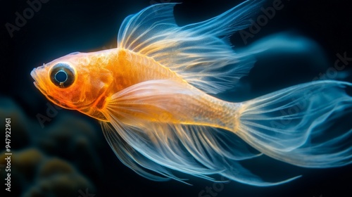 Golden Ghost Fish in Dark Ocean photo