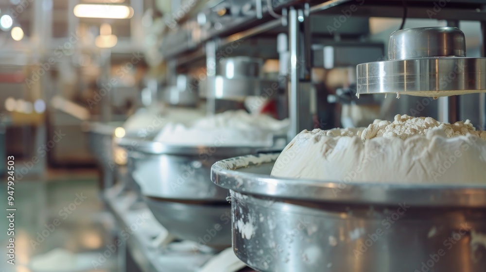 Precision in Motion Industrial Dough Mixers at Work in a Bakery Precision in Motion Industrial Dough Mixers at Work in a Bakery