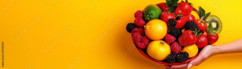 A beautiful woman with healthy skin, holding a bowl of fresh fruits, emphasizing a balanced diet A beautiful woman with healthy skin, holding a bowl of fresh fruits, emphasizing a balanced diet