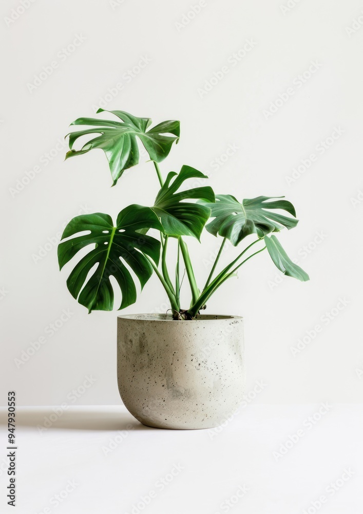 Obraz premium Indoor mini plant Monstera deliciosa arecaceae planter.