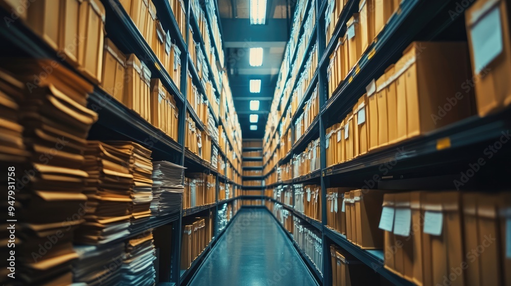 Organized Document Archive with Shelves Full of Paper Sheets for Efficient Storage Organized Document Archive with Shelves Full of Paper Sheets for Efficient Storage