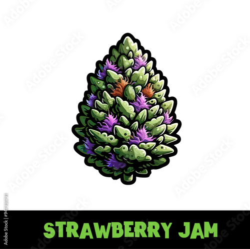 Vector Illustrated Strawberry Jam Cannabis Bud Strain Cartoon