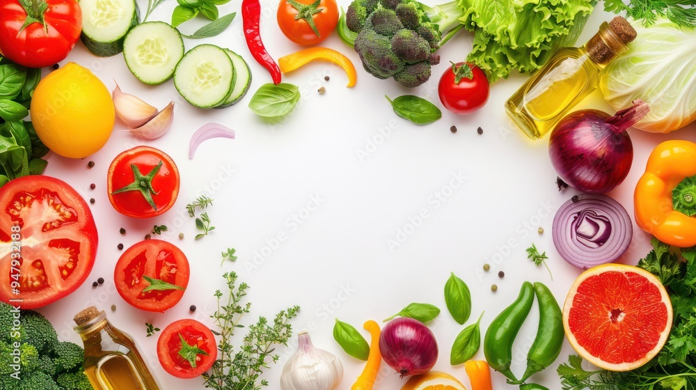 Fresh Vegetables and Herbs on White Background Fresh Vegetables and Herbs on White Background