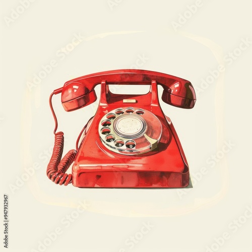 Vintage red rotary dial telephone