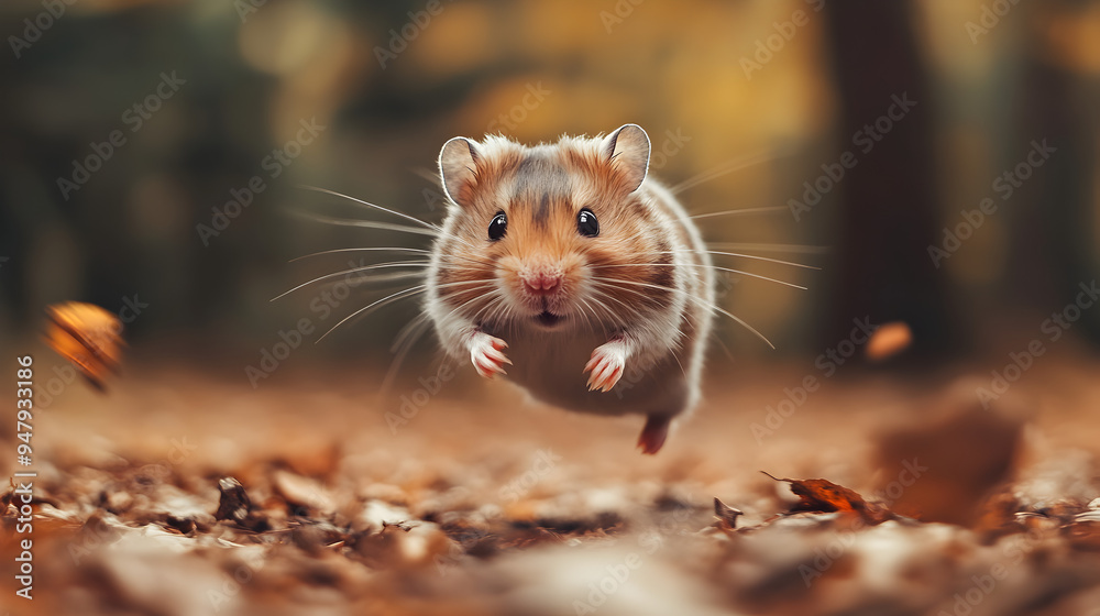 Cute Hamster Exploring Autumn Leaves in Forest Setting Cute Hamster Exploring Autumn Leaves in Forest Setting