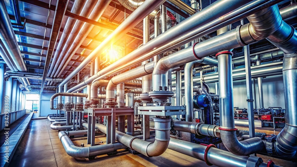 Various pipes in an industrial setting , plumbing, metal, construction, infrastructure, repair, maintenance Various pipes in an industrial setting , plumbing, metal, construction, infrastructure, repair, maintenance