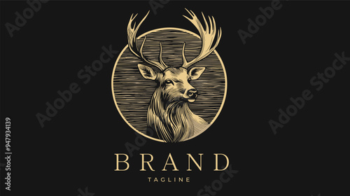 elegant luxury hand drawn deer logo design template for brand business branding company