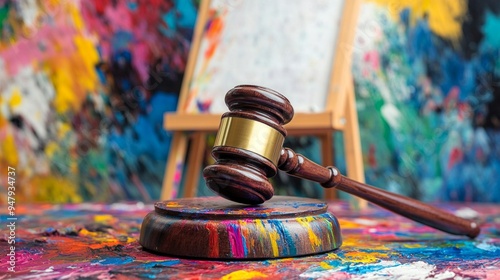 A colorful legal gavel displayed on a vibrant artistic background. This image uniquely blends law with creativity. Perfect for artistic legal themes or educational purposes. AI photo