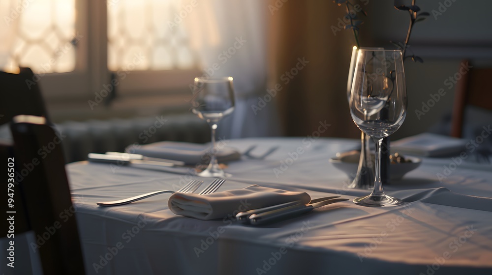 Elegant Table Setting with Wine Glasses and Napkins Elegant Table Setting with Wine Glasses and Napkins