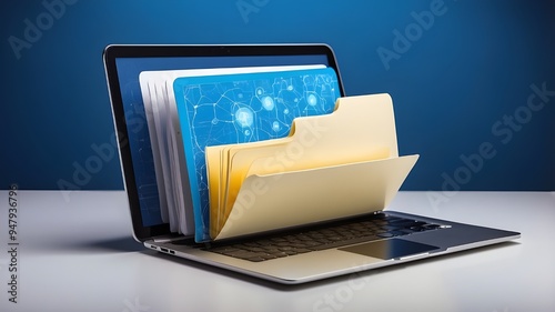 File folder with a blue backdrop on a laptop screen. Artificial Intelligence