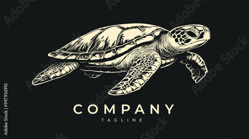 hand drawn turtle logo design template for brand business company