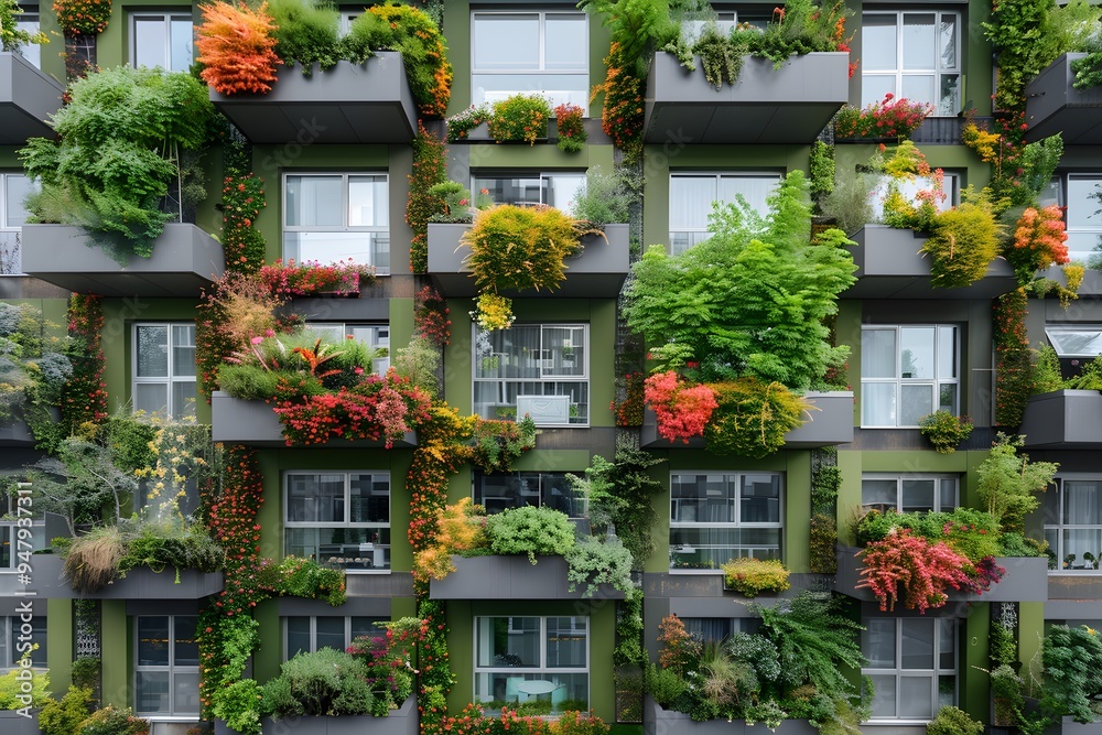 Fototapeta premium Lush Vertical Garden: A Stunning Green Facade of Urban Living