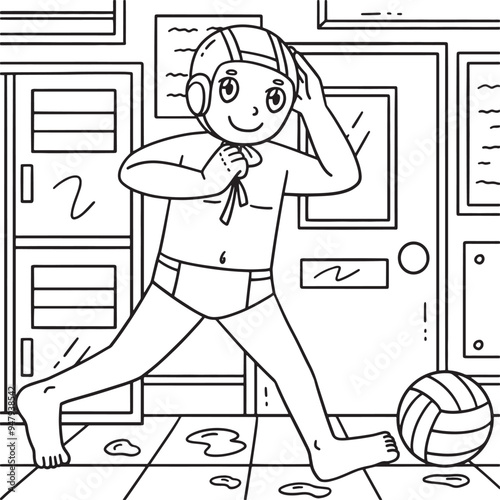 Water Polo Player Securing Cap Coloring Page 