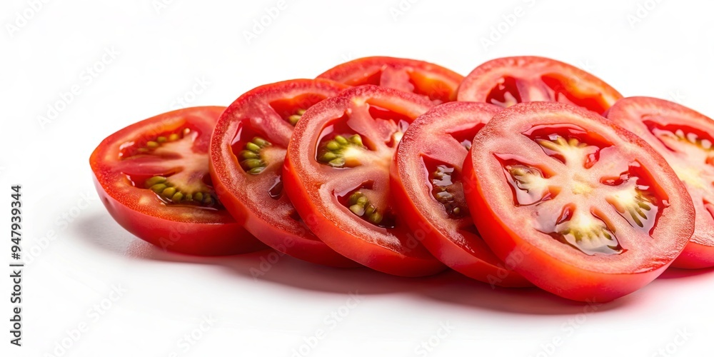 Fresh slices of tomato on a white background, tomato, red, juicy, organic, vegetable, healthy, ingredient, food, cooking, salad Fresh slices of tomato on a white background, tomato, red, juicy, organic, vegetable, healthy, ingredient, food, cooking, salad