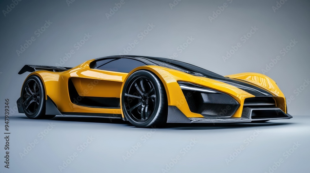 Sport car, yellow and black, background studio 3d sports car, realistic 3 dimension Sport car, yellow and black, background studio 3d sports car, realistic 3 dimension
