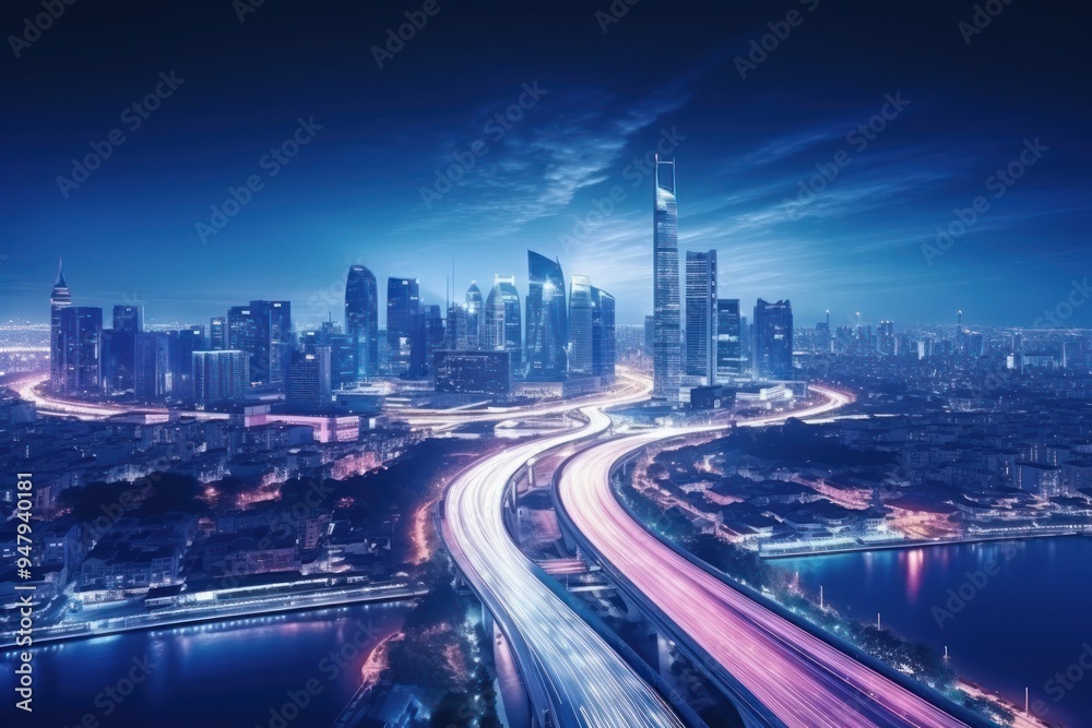 Fototapeta premium Futuristic road, smart city landscape. image by rawpixel.