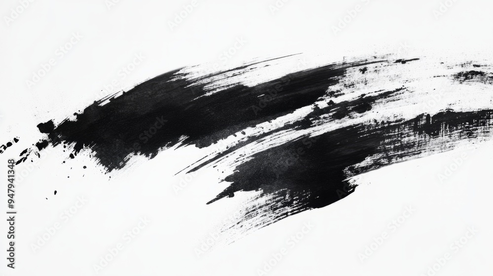Abstract black ink brush strokes on a white background, Abstract black ink brush strokes on a white background,